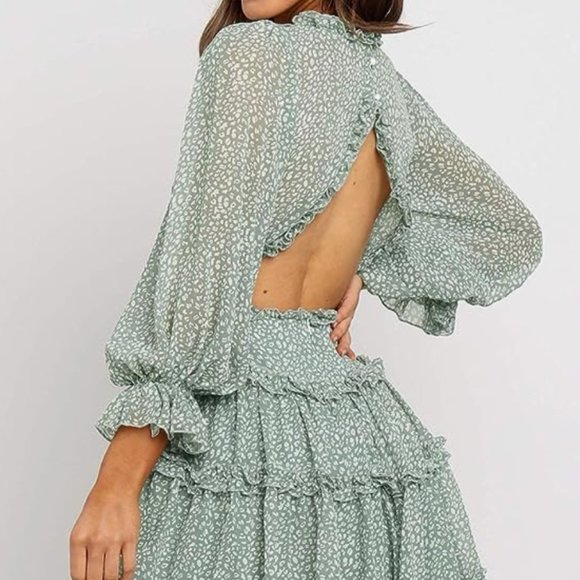 Leopard Print Backless Ruffle Dress - Picture 3 of 13